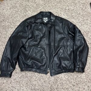 Vtg American Weekend Black Genuine Leather Bomber Jacket Men’s Large